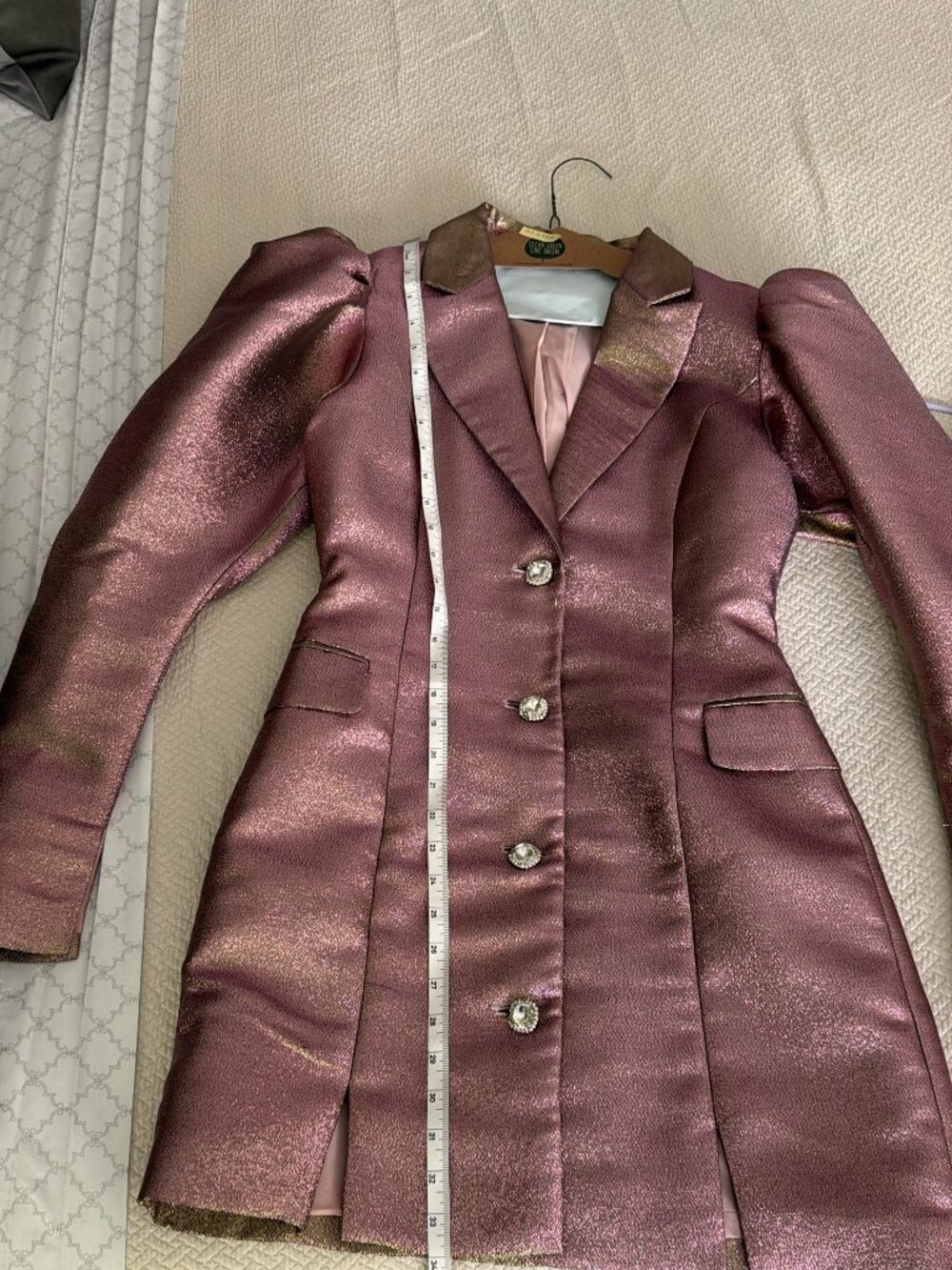 ROTATE Metallic Rose Gold Long Blazer / Coat with Puff Sleeves